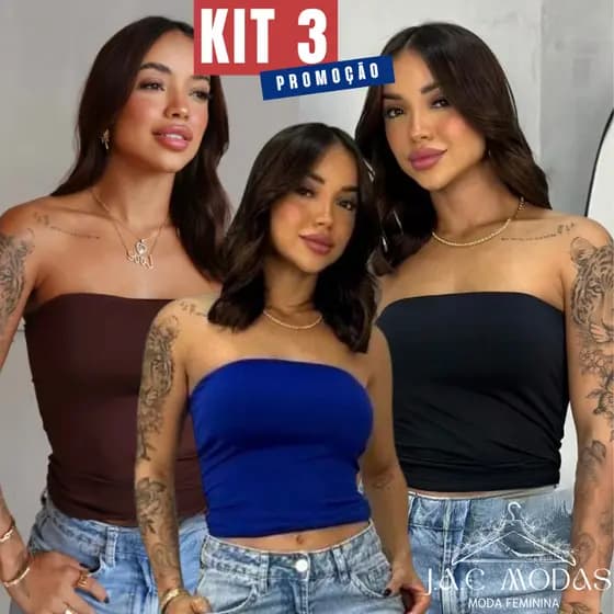 Kit 3 Cropped Tube Top Faixa Suplex Verão Blogueira Tomara Que Caia