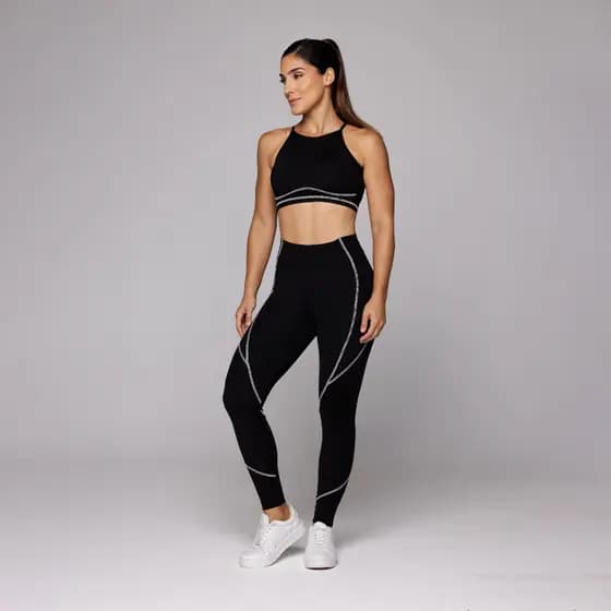 Conjunto Fitness Feminino Sense Academia Top Poliamida e Calça Legging Alta Compressão Coleção Duo