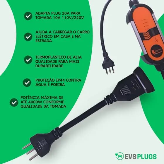 Adaptador Tomada 20a Para 10a Carregador Carro Elétrico e Eletrodomésticos