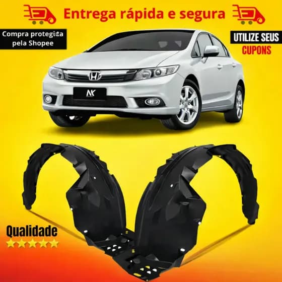 Parabarro Dianteiro Civic G9 2012 2013 2014 2015 2016 Morcegao Forro Roda Asa Urubu Curvão