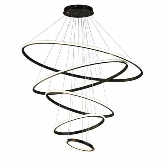 Lustre Pendente Moderno Anéis 5 Arcos Pe Direito Duplo Alto Cor Preto 110V/220V