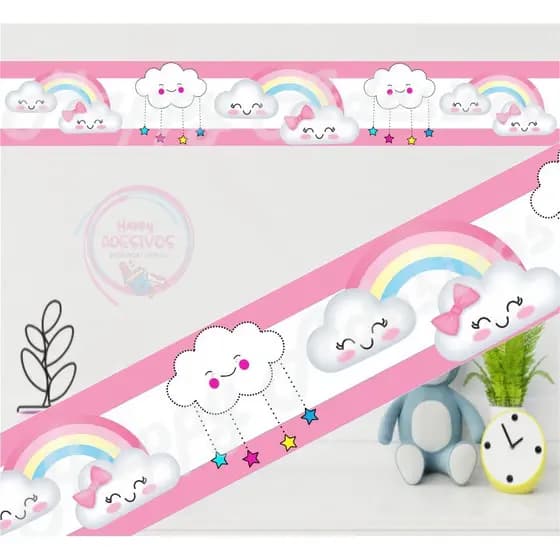 Papel De Parede NUVEM / CHUVA DE AMOR / Faixa de Parede Enxoval Infantil Quarto