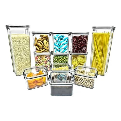 Kit 12 Potes Herméticos Acrílico Quadrado Empilháveis