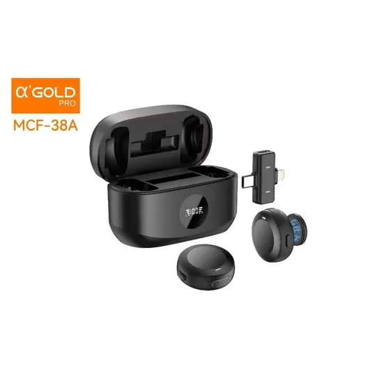Microfone Sem Fio Lapela Magnetico 2 in 1 Type C e Lightning Com Estojo AGOLD MCF-38A