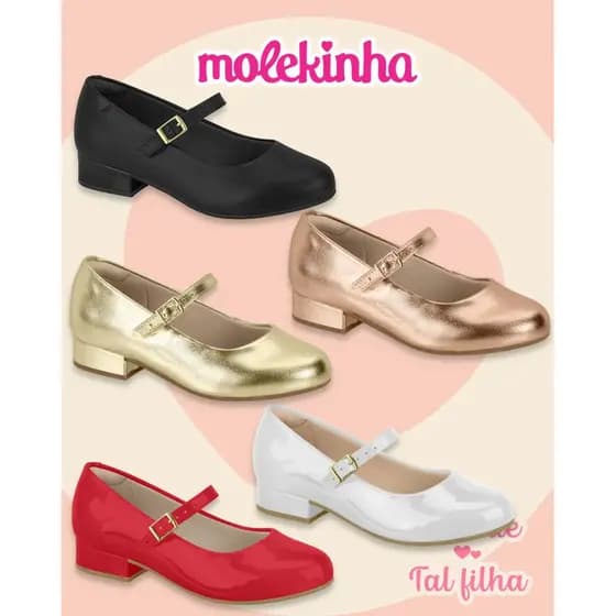 Sapato Boneca Infantil Feminino Molekinha Salto Baixo Social