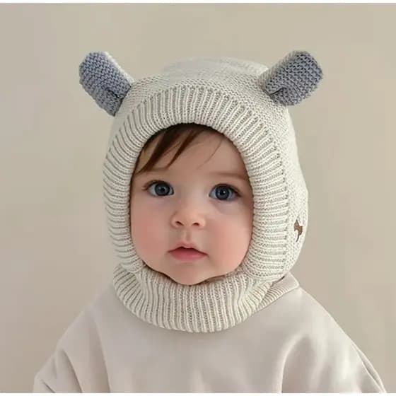 Bonito Chapéu Do Bebê Inverno Dos Desenhos Animados Orelha De Malha Earmuffs Gorro Cor Sólida Engrossar Pelúcia Quente P