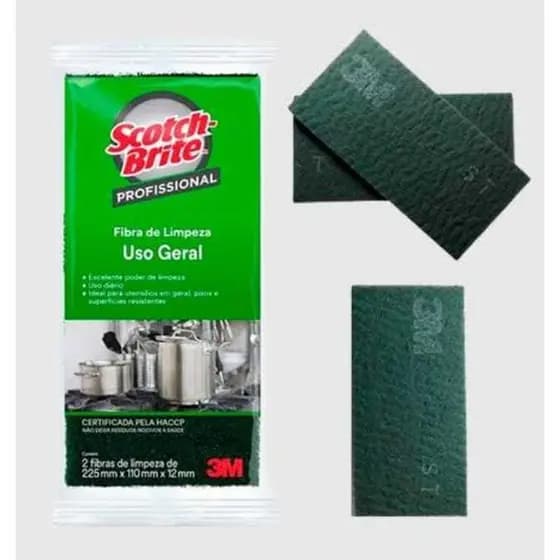 Esponja Fibra de limpeza uso geral( Scotch-Brite) profissional com 2 unid - 3M