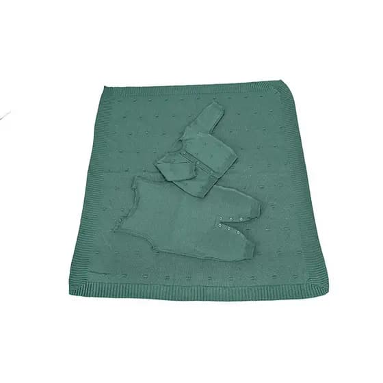 Saída de maternidade verde, rosa, azul branco tricot 3 peças