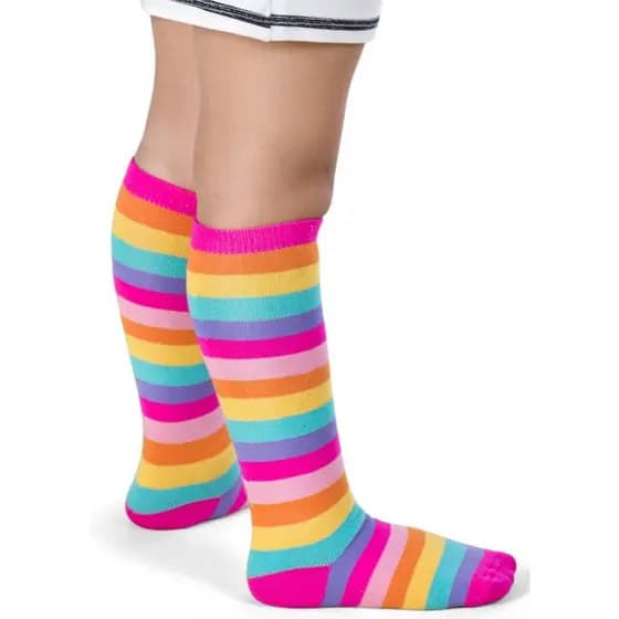 Meia 3/4 infantil cano alto longo patins colorida galochita carnaval