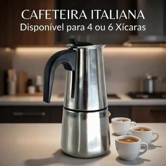 Cafeteira Italiana Inox | Máquina de café | 4 ou 6 Xícaras | Café Forte - Expresso - Moka
