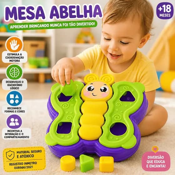 Brinquedo Didático Mesa Abelha Educativa Infantil Asa Móvel Estimula Coordenação e Aprendizado