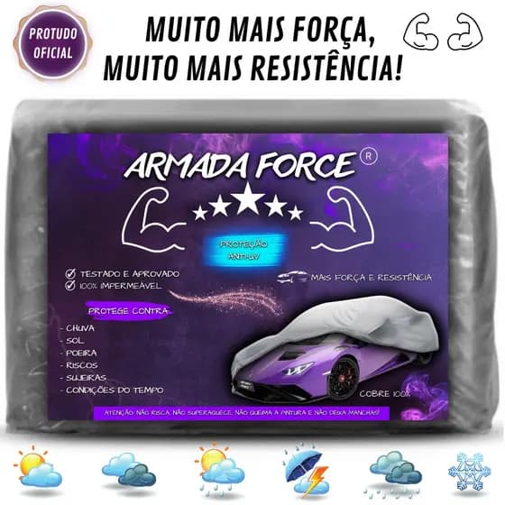 Capa de Chuva para Cobrir Carro Forrada Automotiva Armada Force Impermeável 100% Protege Sol Chuva