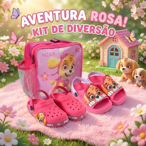 Kit Sandália Infantil + Babuche Confortável Com Lancheira Escolar Menina Marca Nexa