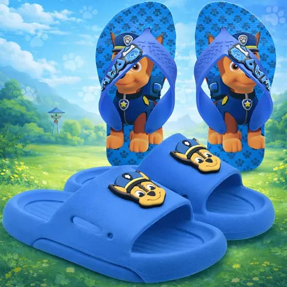 Kit Sandália Slide + Chinelo Infantil Menino Confortável Patrulha Azul Marca Nexa