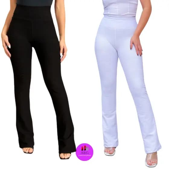 Kit 2 Calça Flare Bandagem Branco e Preta | Tecido Grosso | Confortável
