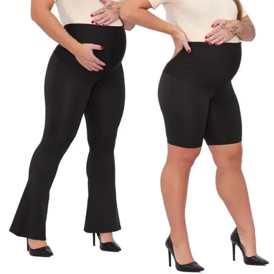 Kit Maternidade 1 Bermuda + 1 Calça Gestante Para Grávida Gestação