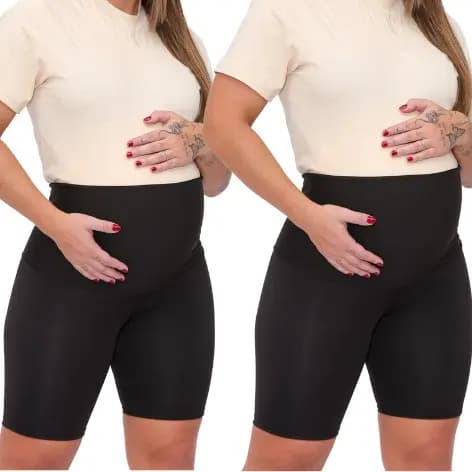 KIT 2 Bermuda Gestante Shorts Maternidade Legging Pretas Super Zero Transparencia