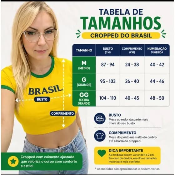 Cropped Blusinha Top do Brasil Copa Torcida
