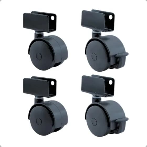 Kit 4 Rodinhas Para Mesa Computador Com Chapa U De 15mm