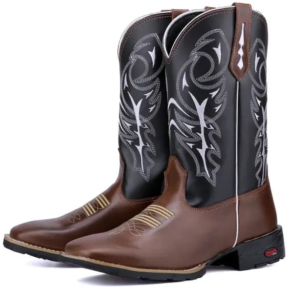 Bota Texana Botina Country Cano Alto Bordado Couro Bico Quadrado Cavalgada Ramon Botas