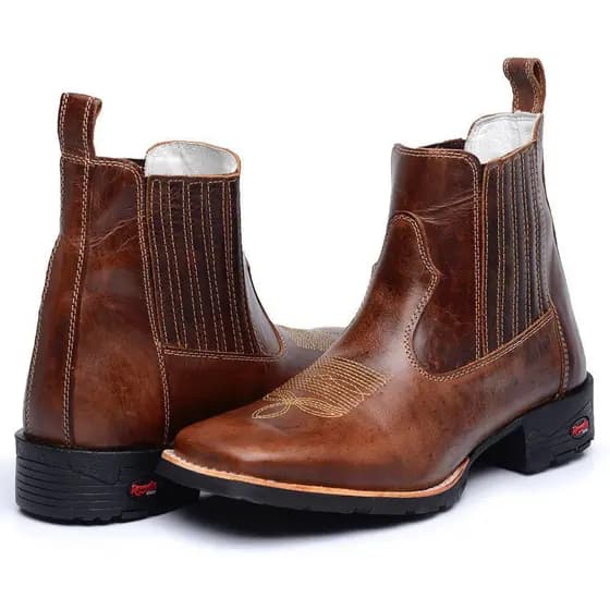 Botina Texana Masculina Bico Quadrado toda em Couro