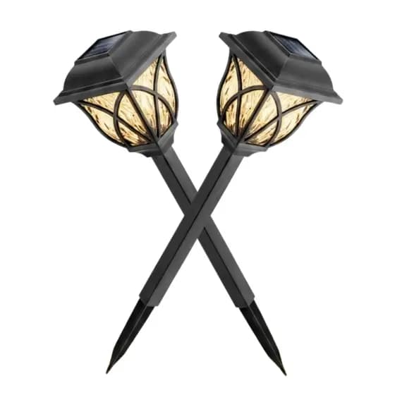 2 Luminárias Solares Para Jardim Espeto LED Amarelo Energia Sustentável à Prova D’Água
