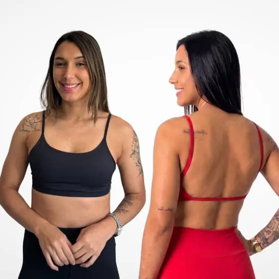 Kit 2 Top Academia Costas Nua Ginástica Duplo Com Elástico Na Barra Alça Fina