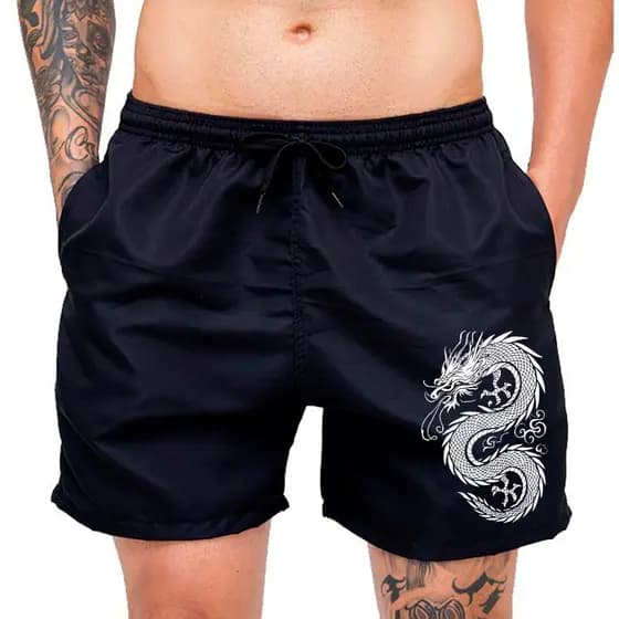 Short Bermuda Tactel Masculina Praia Academia Dragão Seca Rápido Streetwear Várias Cores