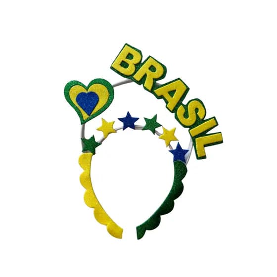 Kit de 5 Arcos Brasil com Glitter – Tiara Tema Copa do Mundo – Verde Amarelo Azul – Torcida Brasil