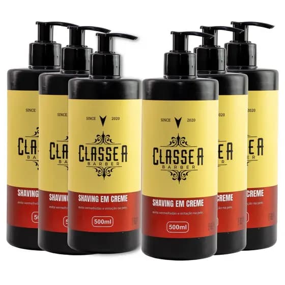 Kit 6x Shaving Em Creme Classe A 500ml Hidratante & Refrescante Pra Fazer Barba Pezinho E Navalhado