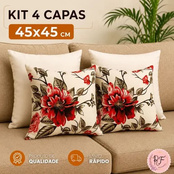 Kit 4 Capas de Almofadas Decorativas Estampadas Com Zíper Sala Sofá Capa Almofada Decorativa Capa Almofada Moderna