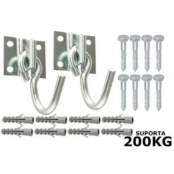 Kit Jogo Gancho De Rede Para Descanso Reforçado Galvanizado + Bucha