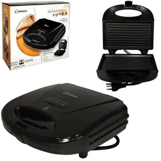 Sanduicheira Grill Black 2 em 1 Grelha e Tosta, 127v - Belakasa