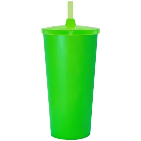 Kit 100 copos Ecológicos 550 ml + Tampa + Canudo - Super Resistentes