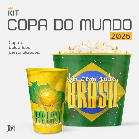 Kit 01 Balde Com 05 Copos Ecológicos 550ml Copa 2026 Torcida Bora Brasil