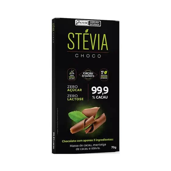 Chocolate 99,9% Cacau Zero Açúcar Zero Lactose 70g - Stévia Choco