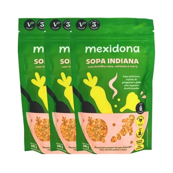 Kit com 3 pacotes de Sopa Indiana de 160g cada - Mexidona