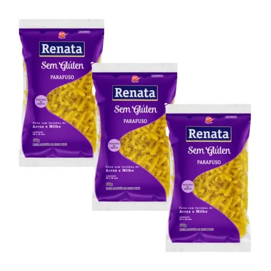 Kit 3 pacotes de Macarrão Parafuso Sem Glúten 500g - Renata