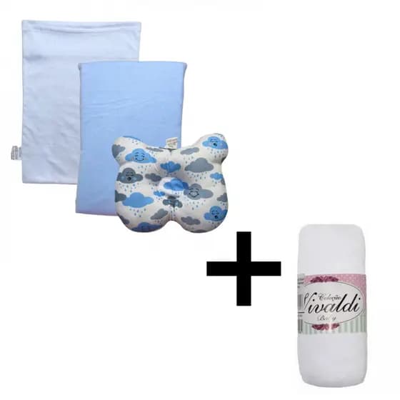 Kit 5 Peças Enxoval Bebe Travesseiro Anti Sufocante Almofada Anatomica duas Fronhas Lençol com Elastico berço Americano