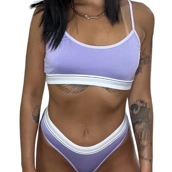 Kit 8 Conjuntos Femininos Top + Calcinha Sem Bojo Blogueira Elástico Branco