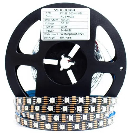 Super Fita De Led Ws2815 Endereçável 5 Metros 300 Leds 12v Cor Da Luz Fita-preto Rgb