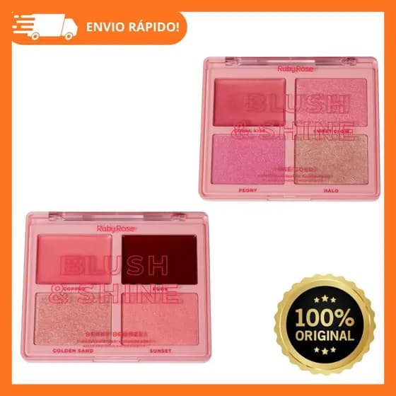 Paleta Blush Iluminador Ruby Rose Shine Linha Rosa