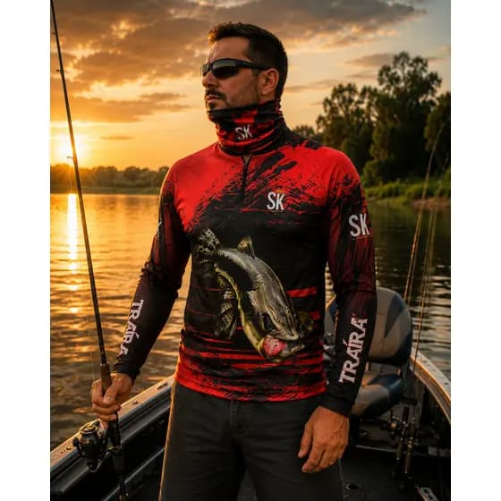 Kit Bandana+camiseta De Pesca C/ Proteção Uv50 Sk02traira