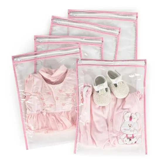 Kit 5 Saquinhos Maternidade Organizador Mala Bebê 26x31 Cm MALA/VIAGEM/ROUPA SECA e MOLHADA / LIMPA