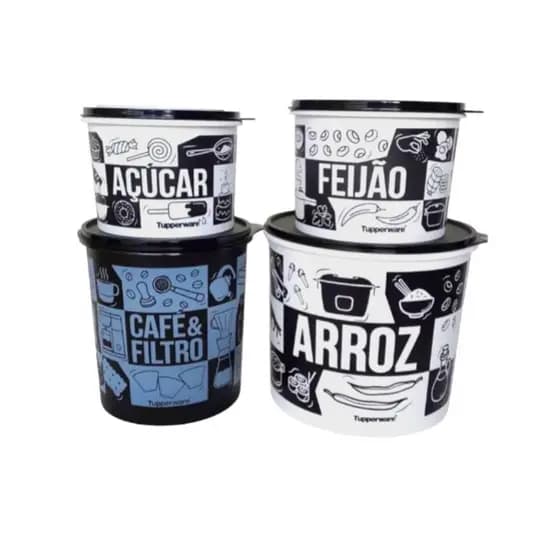 Kit Mantimentos Pop Box 4 Peças / Arroz 5kg Plus + Feijão 2kg + Açúcar 1.4kg + Café e Filtro 3.7L TUPPERWARE®