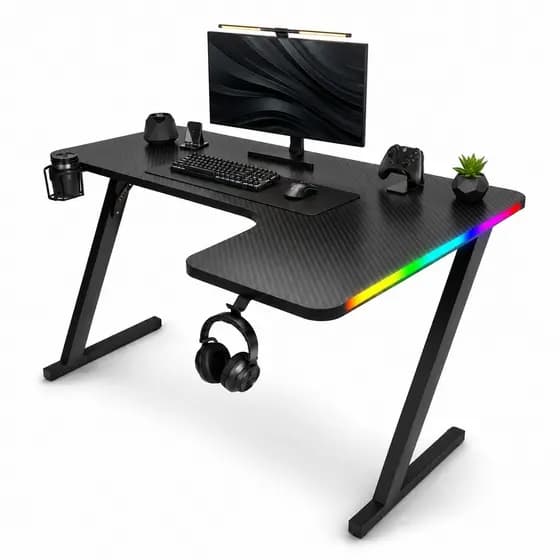 Mesa Gamer LED RGB para Computador Setup Gamer Fibra Carbono DELTA-M1601H