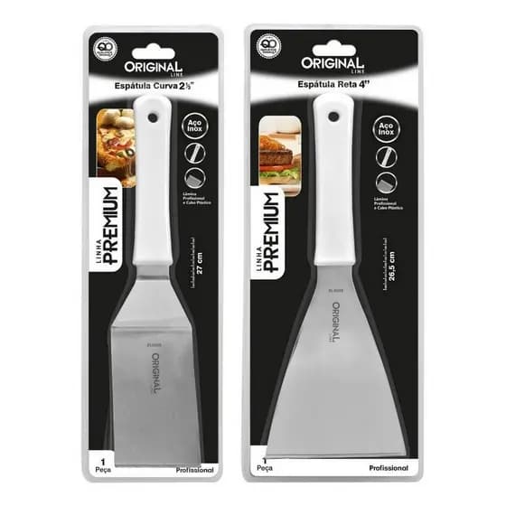 Kit 2 Espatulas Inox Lanche Reta E Curva Chapeiro E Cozinha