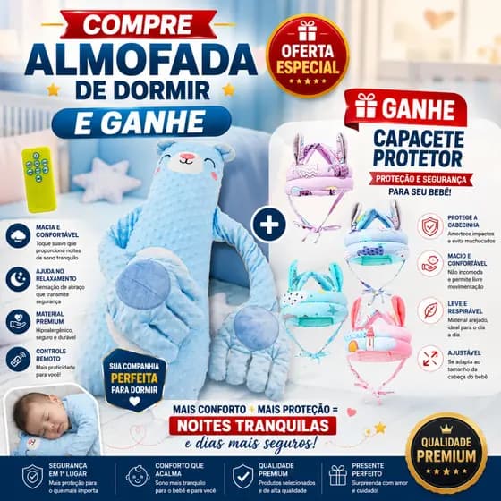 Almofada Infantil Para Dormir Com Capacete Protetor de Bebê Brinde