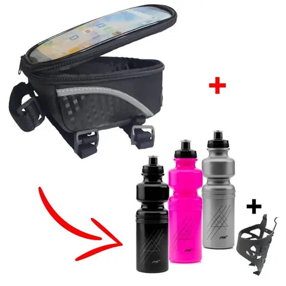 garrafa Squeeze de agua 750 ml para Bike / academia + suporte + Bolsa porta celular/acessorios