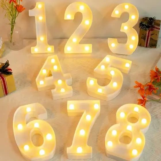 Número Led Luminária 3D + Pilha Grátis Decorativa Branco 16cm/21cm/22cm